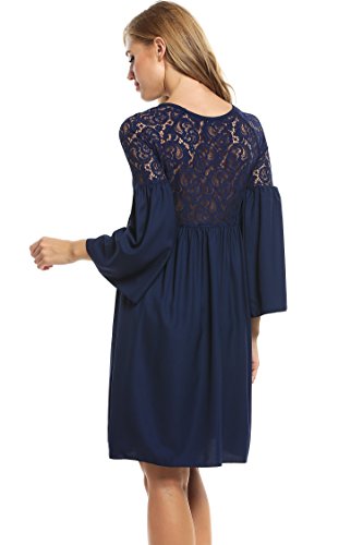 Zeagoo Damen Spitzenkleid Langarm Festliches Kleid Cocktail Kurz A Linie Partykleid (EU 44(Herstellergröße:XXL), Blau) - 2