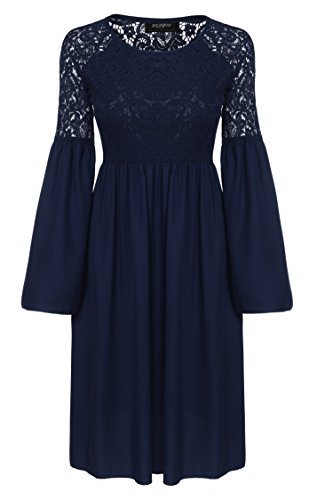 Zeagoo Damen Spitzenkleid Langarm Festliches Kleid Cocktail Kurz A Linie Partykleid (EU 44(Herstellergröße:XXL), Blau) - 3