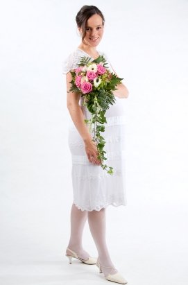 Linique Hochzeitskleid für werdende Mütter Kleid Brautmode, 44, mit Bolero - 