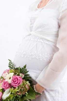 Linique Hochzeitskleid für werdende Mütter Kleid Brautmode, 44, mit Bolero - 